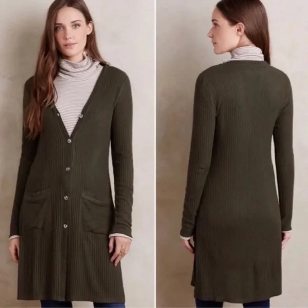 Akemi‎ + Kin olive green ribbed midi length cardigan Size Medium